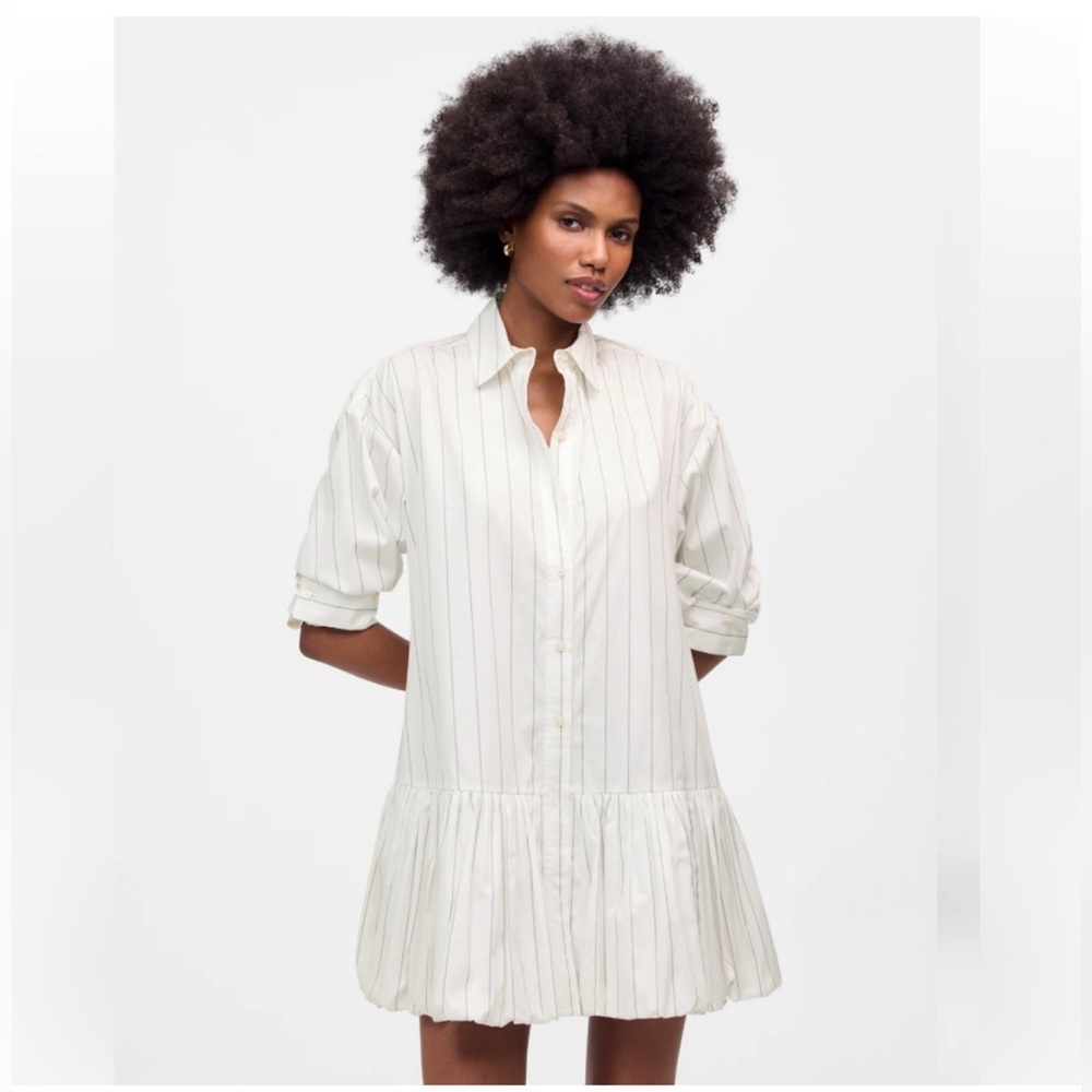 Madewell Dress L Bubble-Hem Mini Shirtdress White
